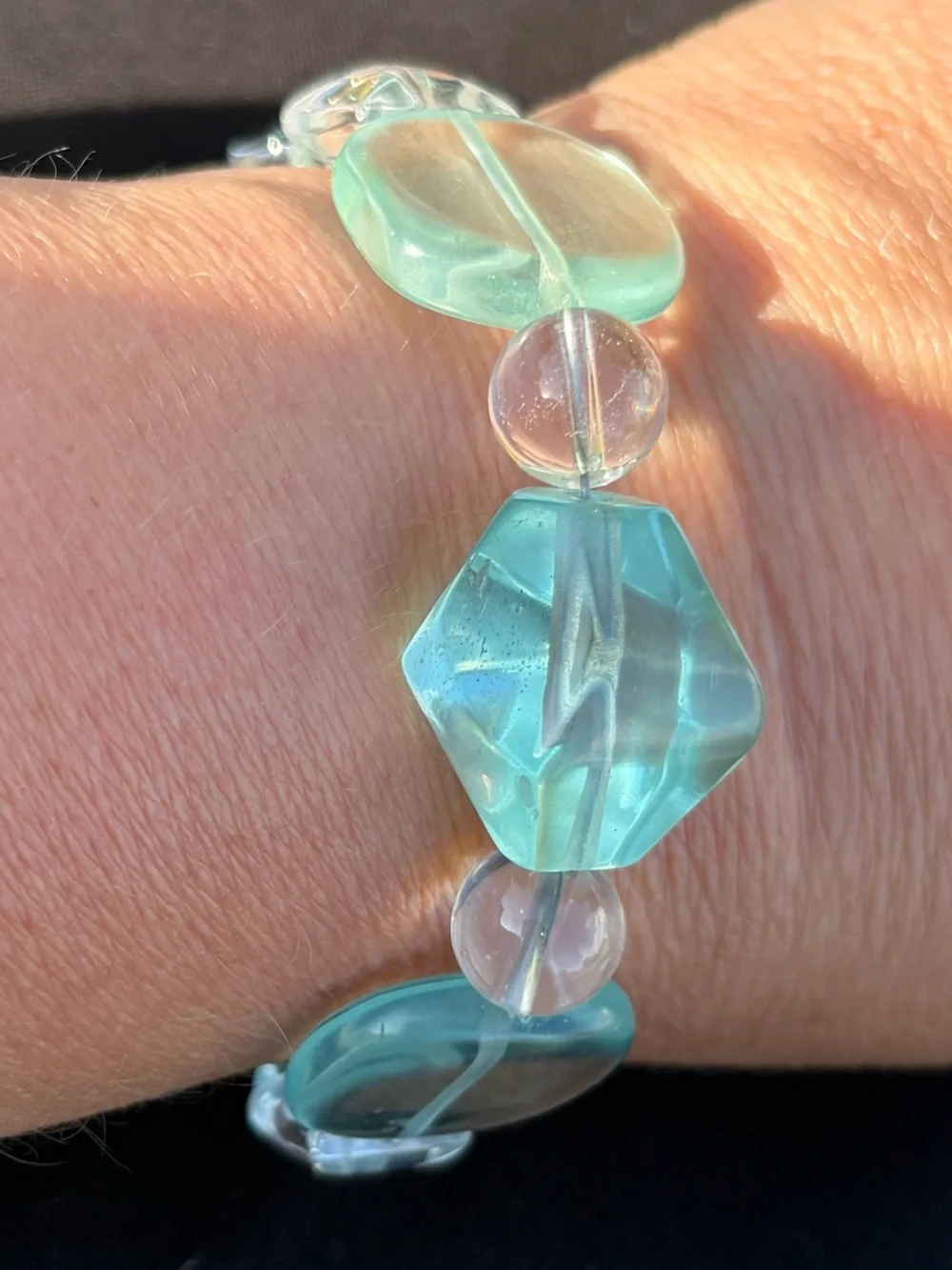 Fluorite, Aquamarine, Crystal .925 Artisan Hand Crafted Bracelet